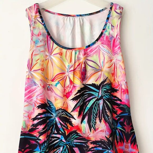 Women's Plus Size Floral Relaxed Fit Summer Fashionable Blouse Tank Top 20W - Picture 2 of 7